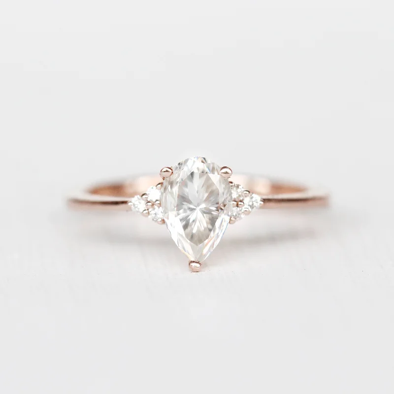 women's engagement rings with round-cut diamond -Imogene Ring with a Pear Moissanite and White Accent Diamonds - Made to Order, Choose Your Gold Tone