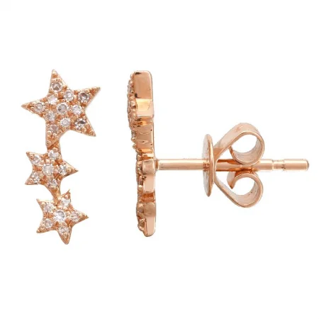 women's earrings with princess-cut diamond -14K Rose Gold Star Diamond Earrings