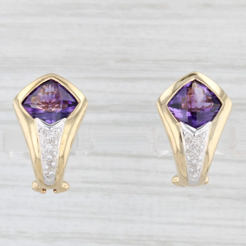 women's earrings gold -4.20ctw Amethyst Diamond Drop Earrings 18k Yellow Gold Omega Backs