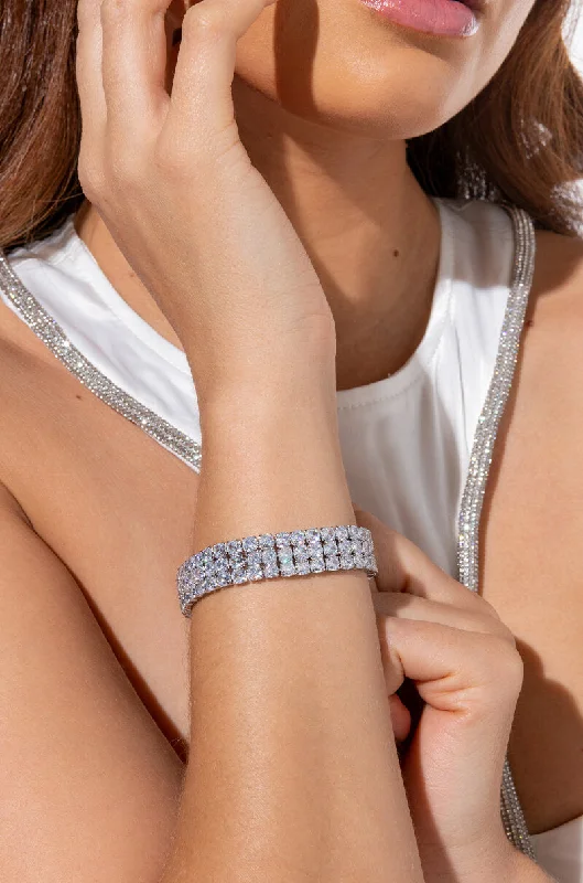 women's bracelets with infinity charm -ICED OUT SILVER RHINESTONE BRACELET