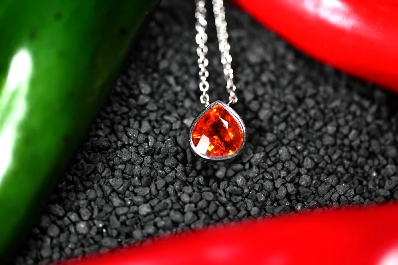 women's necklaces with geometric design -Platinum Custom 5.72ct Orange Sapphire Pendant