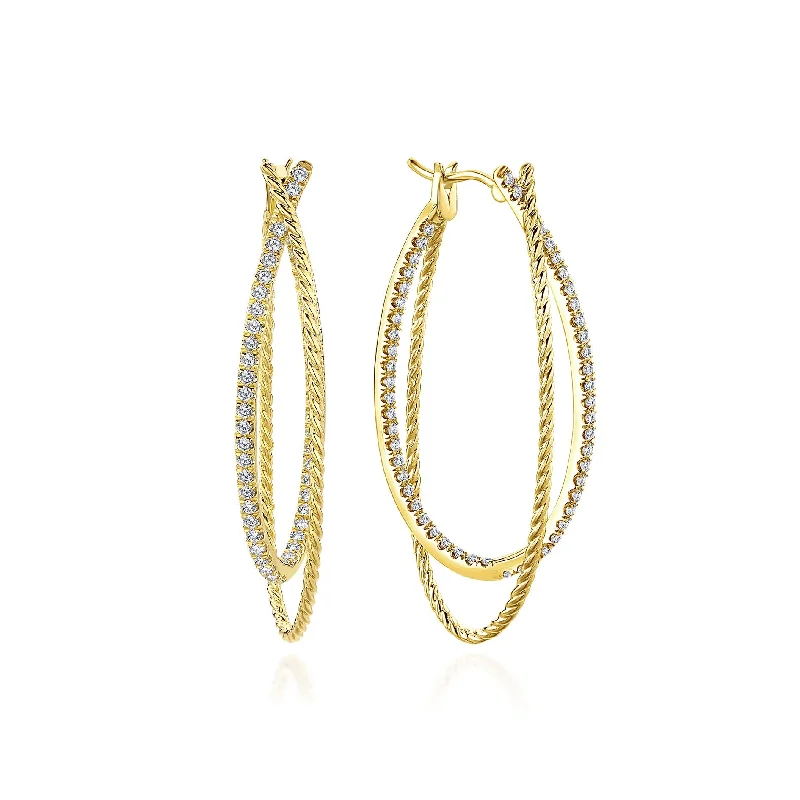 women's earrings with sophisticated touch -14K Yellow Gold Diamond Double Twisted Hoop Earring