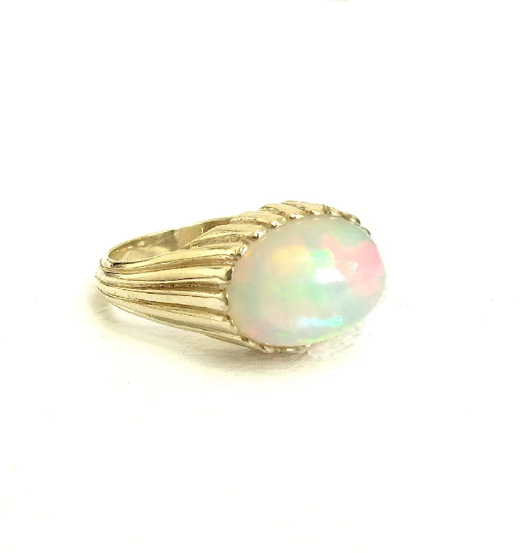 women's rings with gemstone bezel -Ridge Opal Ring