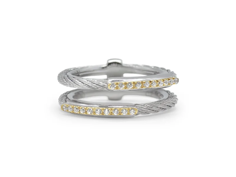 women's rings with stackable rings set -ALOR Grey Cable Petite Channel Bar Ring with 18kt Yellow Gold