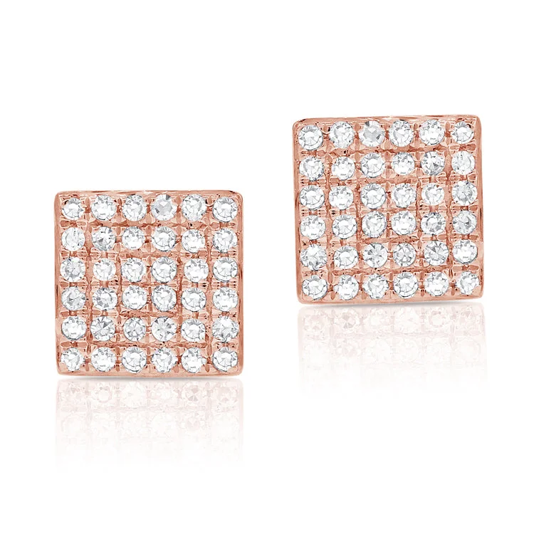 women's earrings with spiral design -14K Rose Gold Diamond Square Stud Earrings