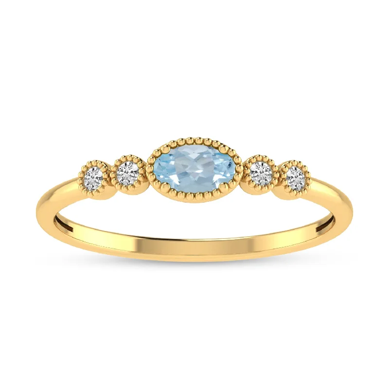 women's engagement rings with milgrain halo -14K Yellow Gold Oval Aquamarine and Diamond Stackable Ring RM4307X-MAR