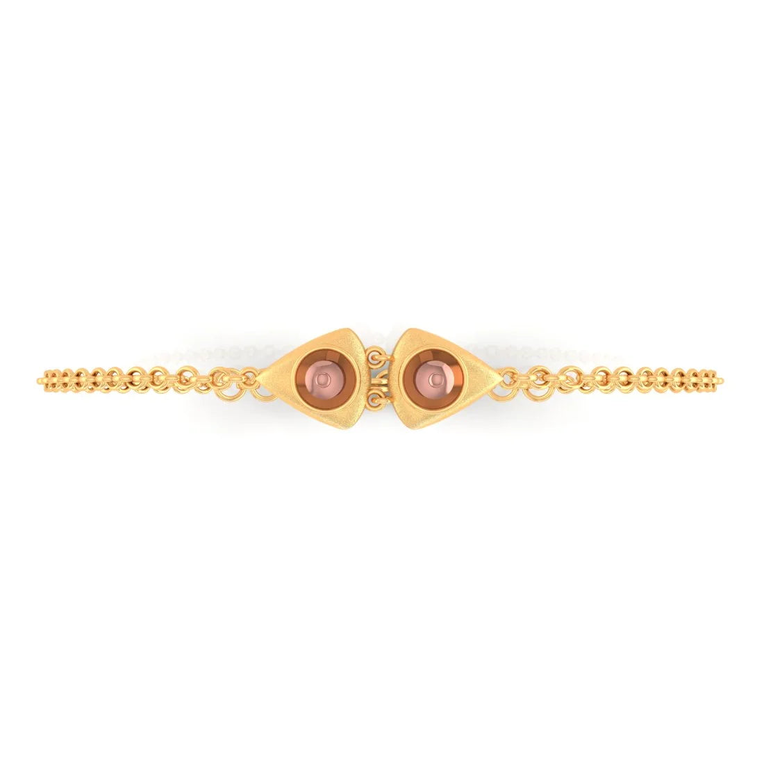 women's bracelets with ruby -14KT (585) Yellow Gold Bracelet With Clasp And Triangular Charms (Free Size - Adjustable)