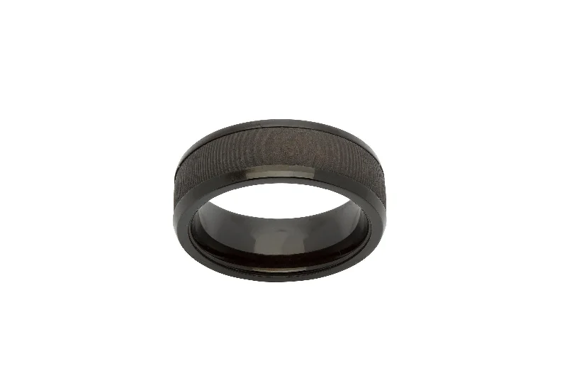 women's rings with beaded detailing -Unique & Co Carbon Fibre and Black IP Steel Ring