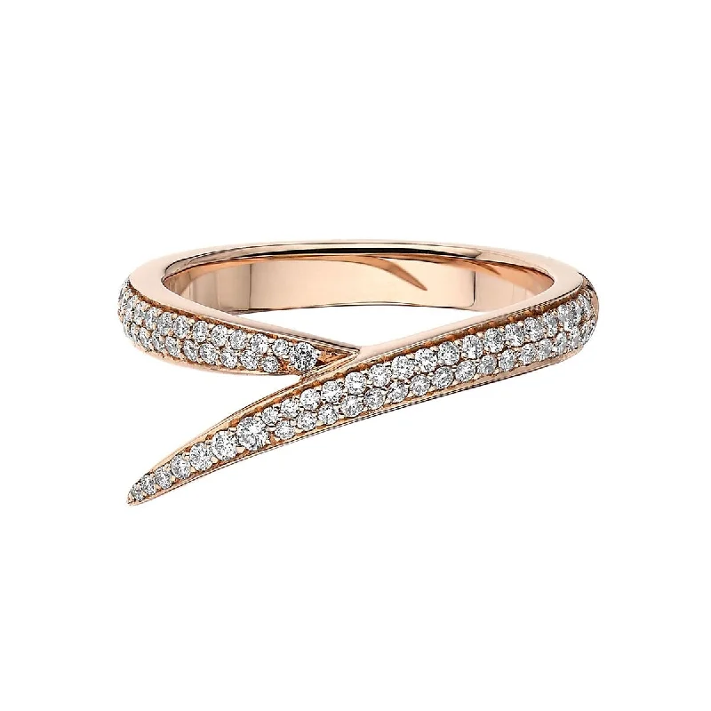 women's engagement rings with twisted band detail -Interlocking Single Ring - 18ct Rose Gold & Diamond