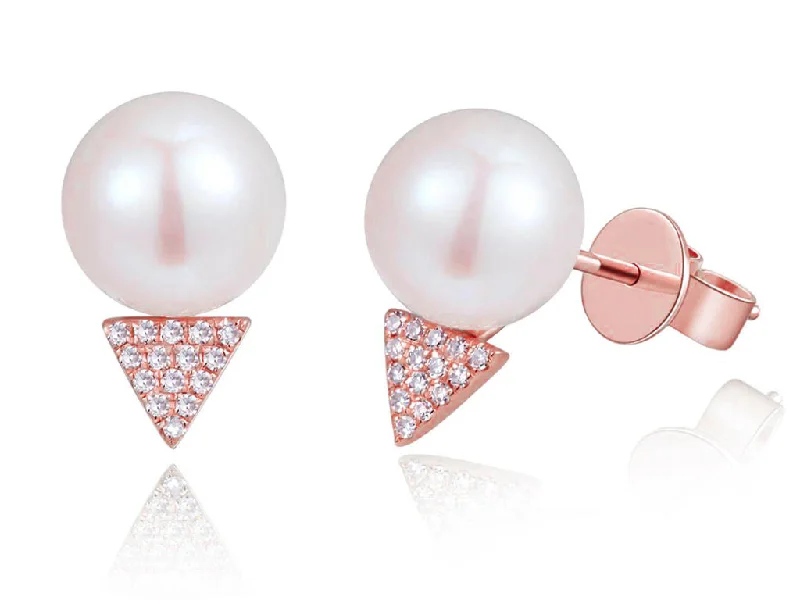 women's earrings silver -14K Rose Gold Diamond + Pearl Earrings