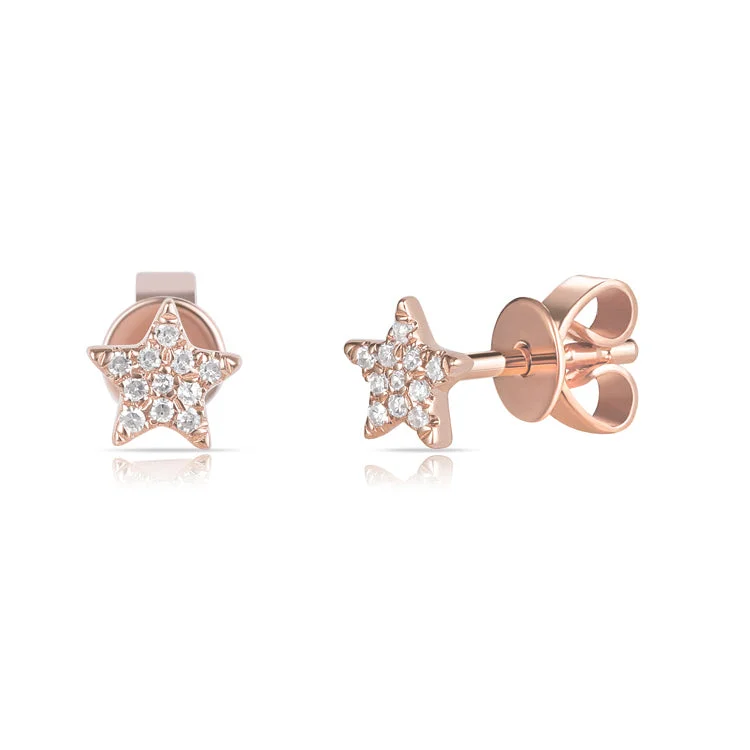 women's earrings with dainty chains -14K Rose Gold Diamond Mini Star Stud Earrings