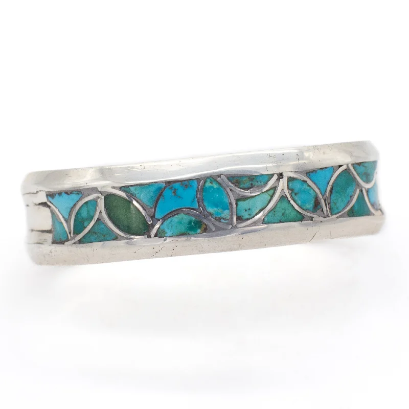 women's bracelets with chain design -Navajo Handmade Sterling Silver Turquoise Cuff Bracelet (Hallmark Unknown)