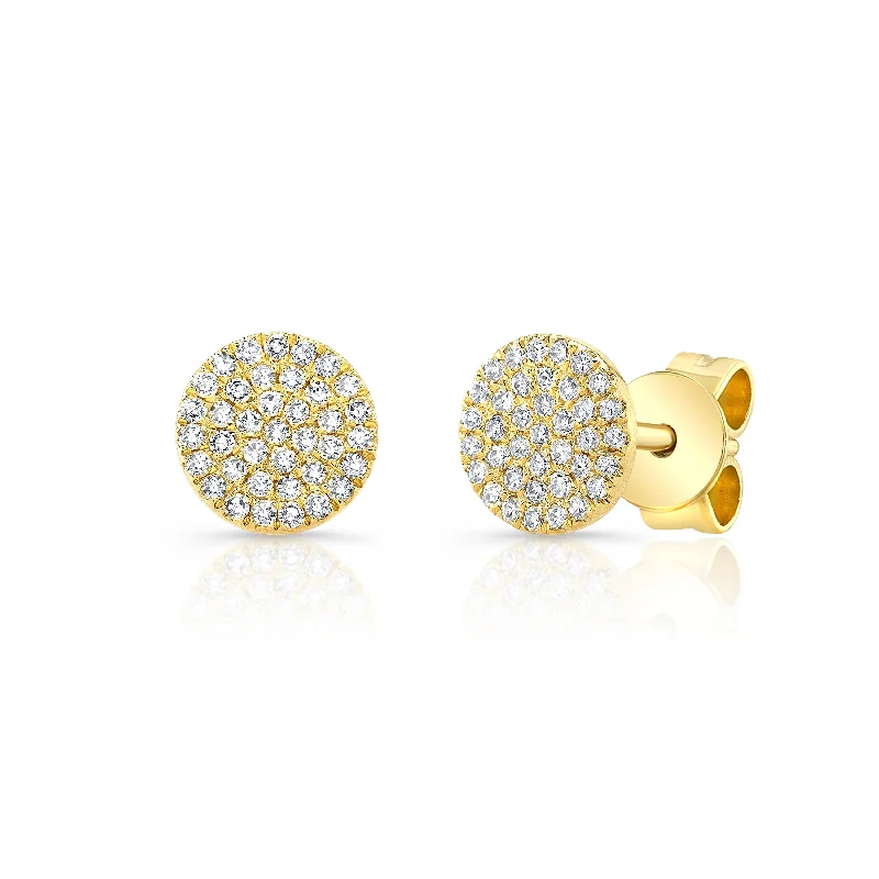 women's earrings with stacked diamonds -14K Yellow Gold Diamond Flat Medium Disc Earring