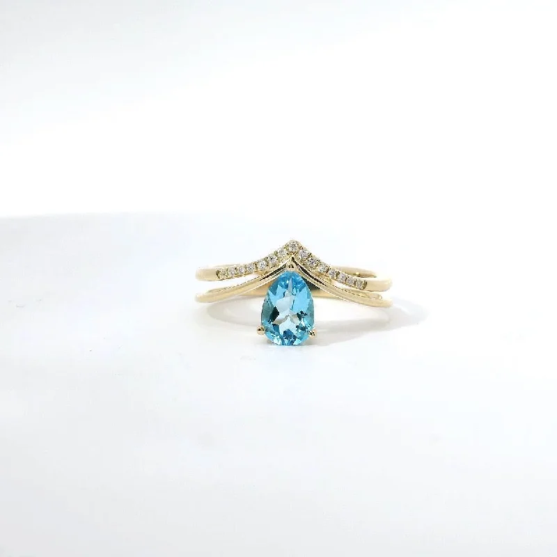 women's rings with polished stone -14K Yellow Gold Blue Topaz Chevron Ring