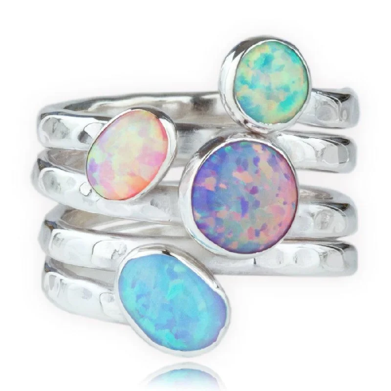 women's rings with chunky band -Lavan Colourful Opal Ring - Sterling Silver