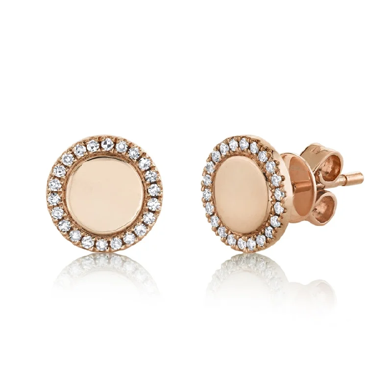 women's earrings with bold statement -14K Rose Gold Diamond High Polish Disc Stud Earring