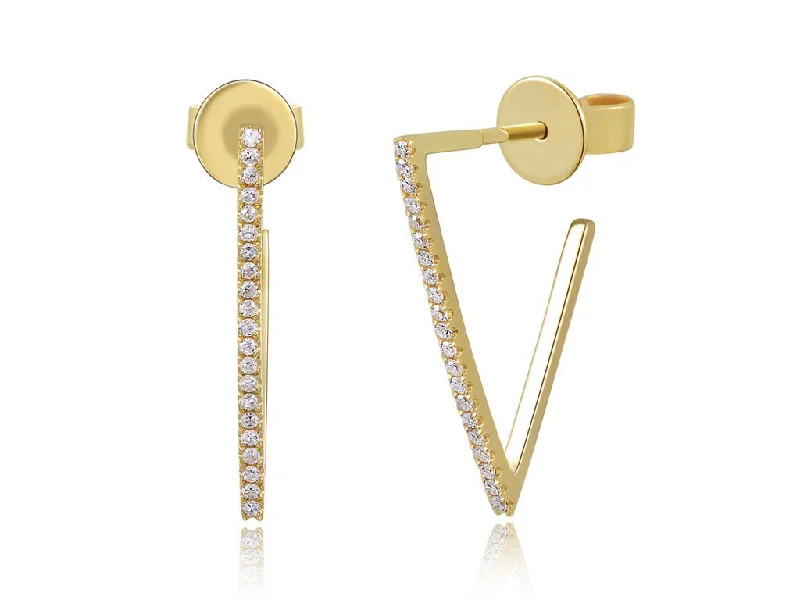 women's earrings with bold patterns -14K Yellow Gold Diamond Triangle Hoops