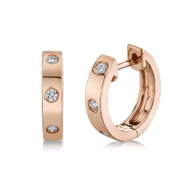 women's earrings with celestial drop -14K Rose Gold Diamond Mini Huggie Earring