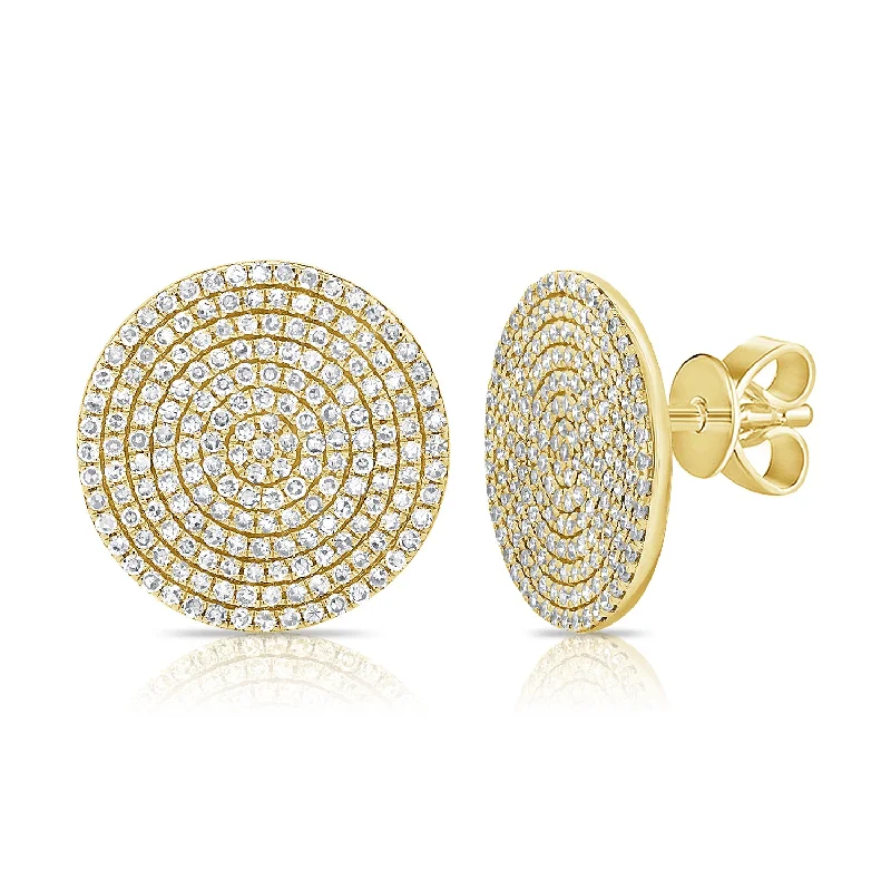 women's earrings with sapphire -14K Yellow Gold Diamond Extra Large Disc Earrings