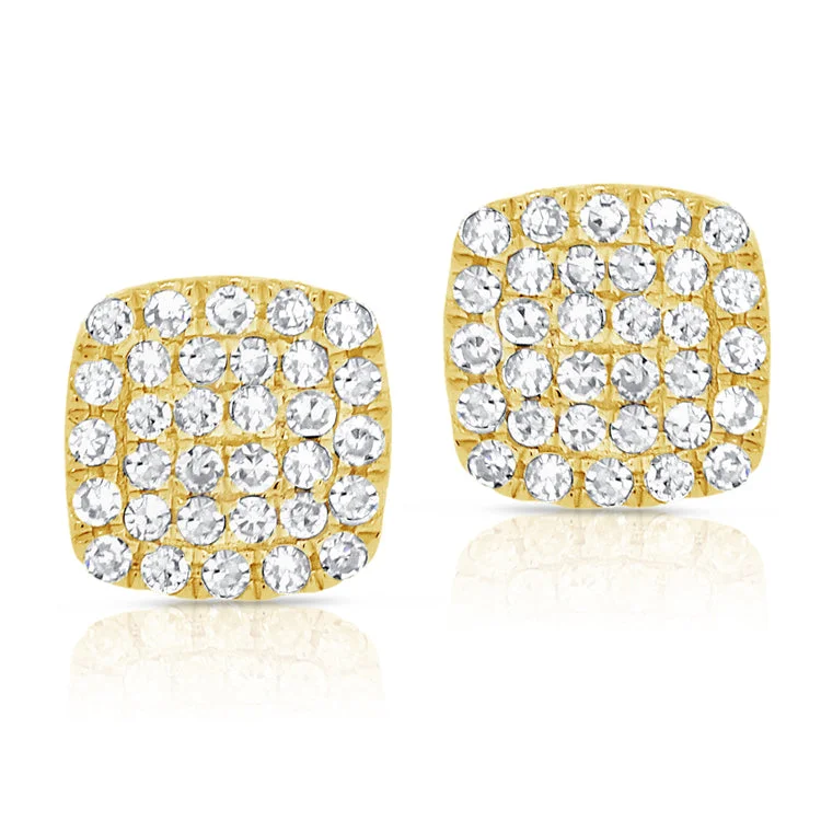 women's earrings with floral pattern -14K Yellow Gold Diamond Cushion Shape Earrings