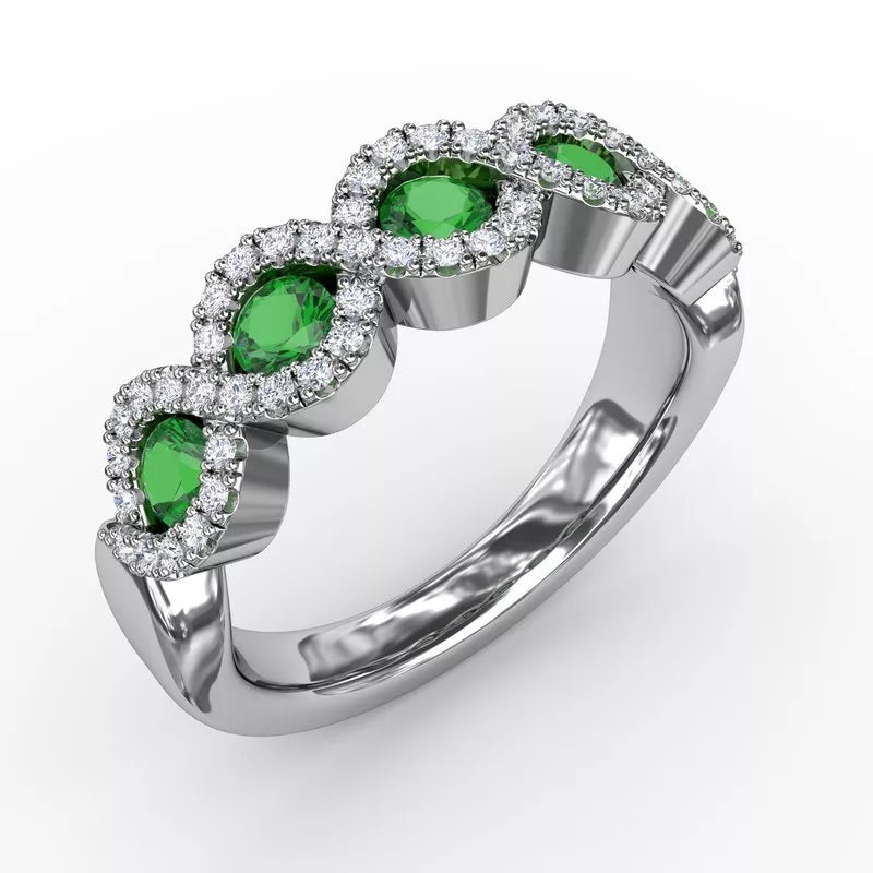 women's engagement rings with vintage design -Fana Hold Me Close Emerald ad Diamond Twist Ring