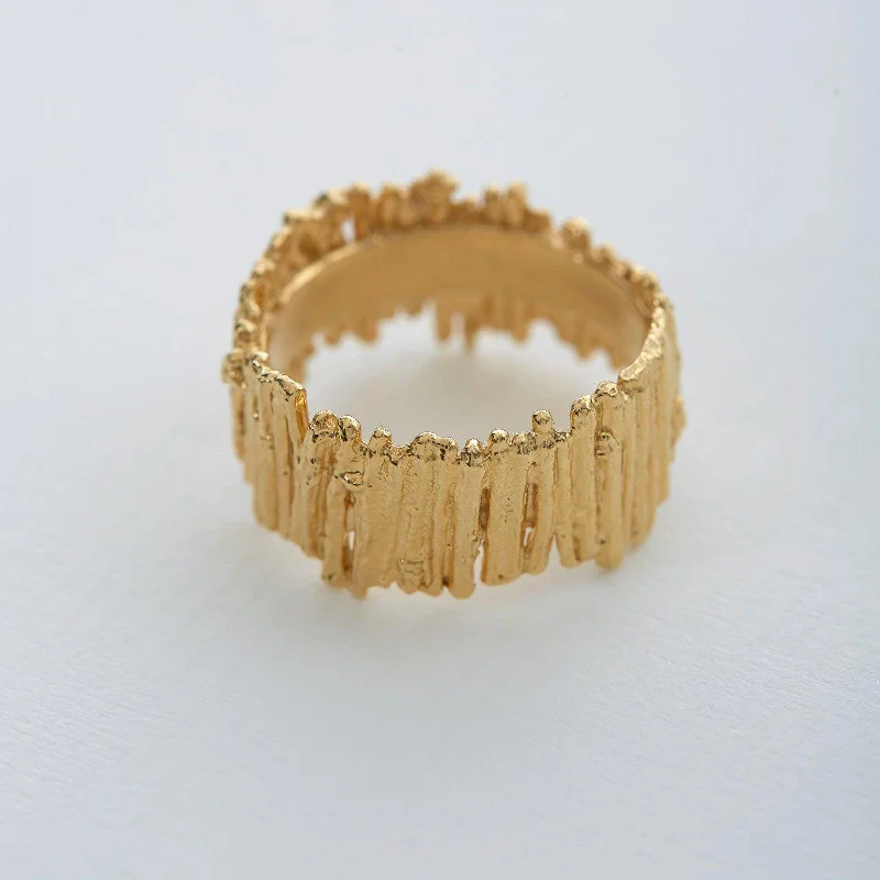 women's rings with chic design -Alex Monroe Tree Bark Wide Band Ring