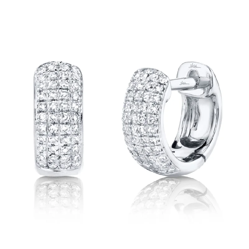 women's earrings with polished gold -14K White Gold Diamond Pave Huggie Earring