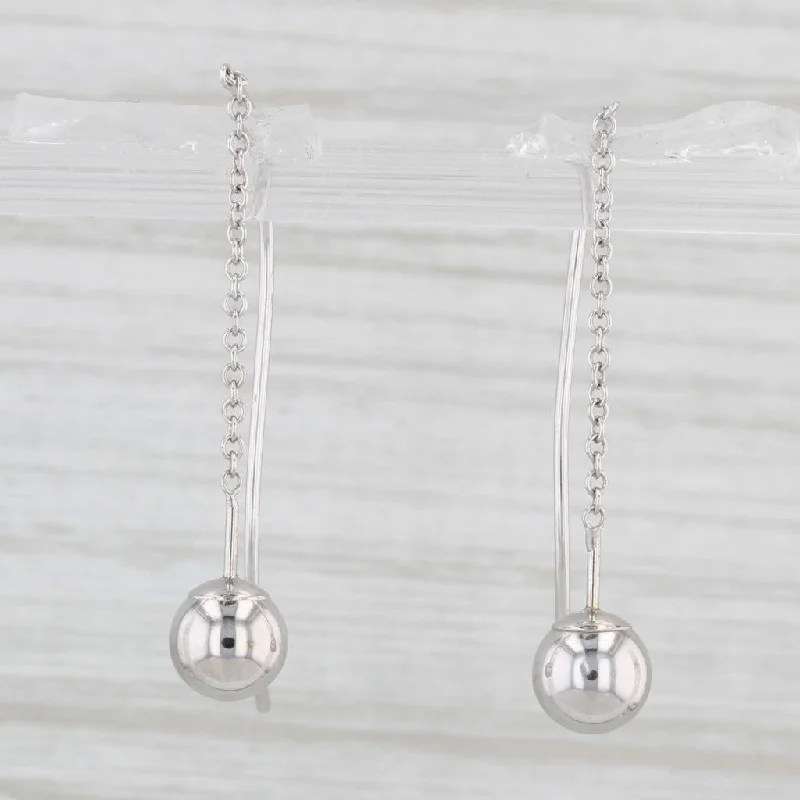 women's earrings with baroque pearl -Bead Drop Dangle Threader Earrings 14k White Gold