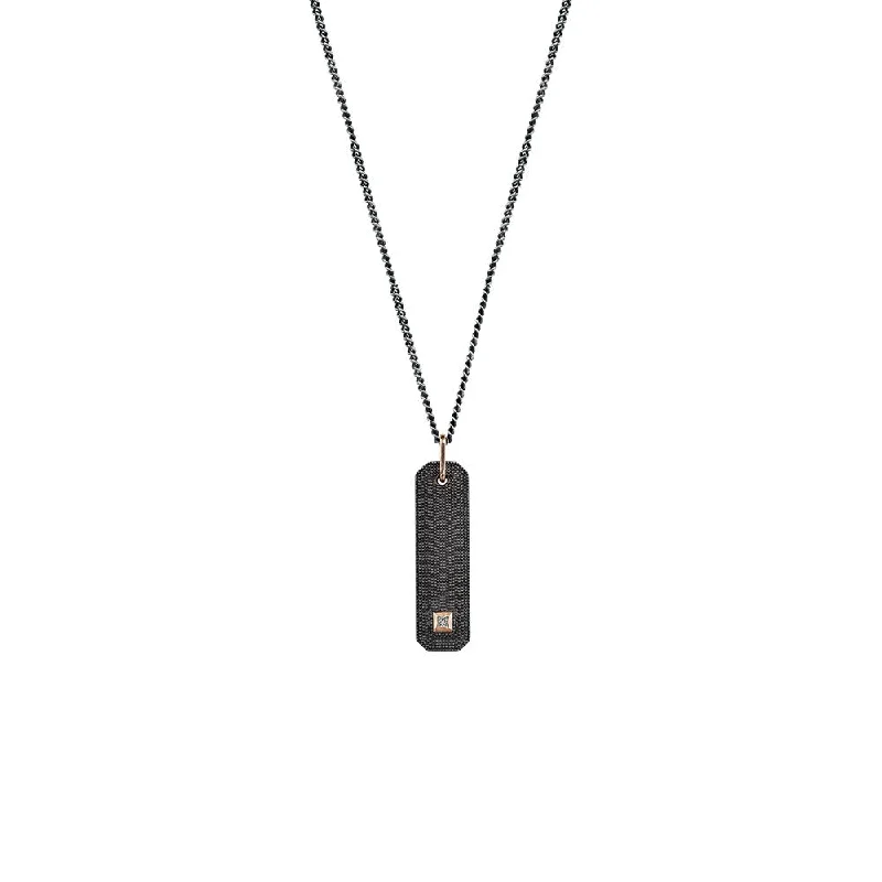 women's necklaces with sophisticated design -Sterling Silver Black Rhodium NALA Textured Bar Pendant with single diamond