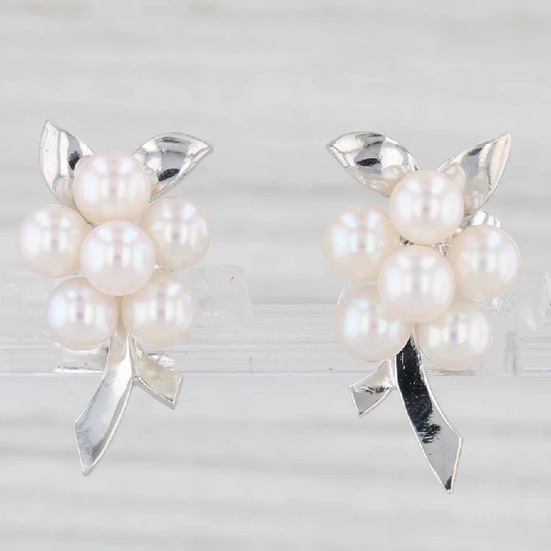 women's earrings with classic pearls -Mikimoto Pearl Cluster Stud Earrings Sterling Silver w/ Box