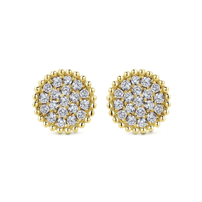 women's earrings with teardrop stones -14K Yellow Gold Diamond Cluster Beaded Stud Earrings