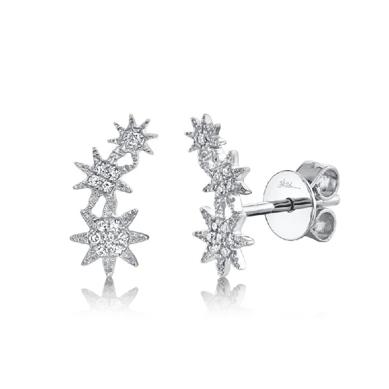 women's earrings with heart and gemstone -14K White Gold Diamond Stars Stud Earrings