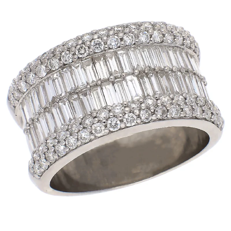 women's engagement rings with eternity band -18K White Gold Baguette & Round Brilliant Cut Diamond Band Ring