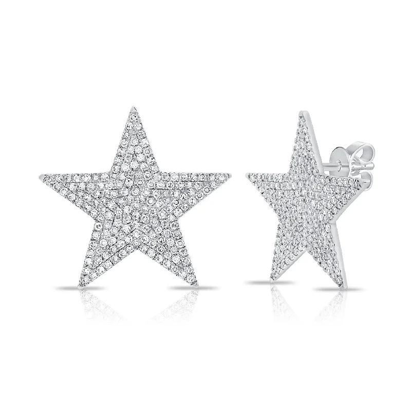 women's earrings with layered hoops -14K White Gold Diamond Extra Large Star Earrings