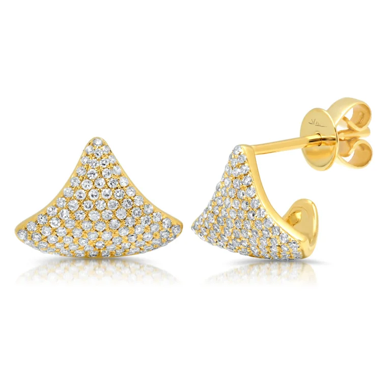 women's earrings with polished metal -14K Yellow Gold Diamond Pave Cuff Earring