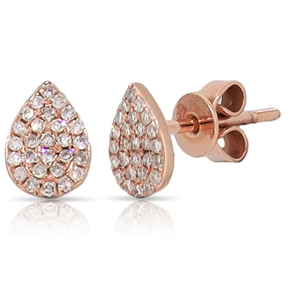 women's earrings with birthstone -14K Rose Gold Pave Diamond Pear Shaped Earrings