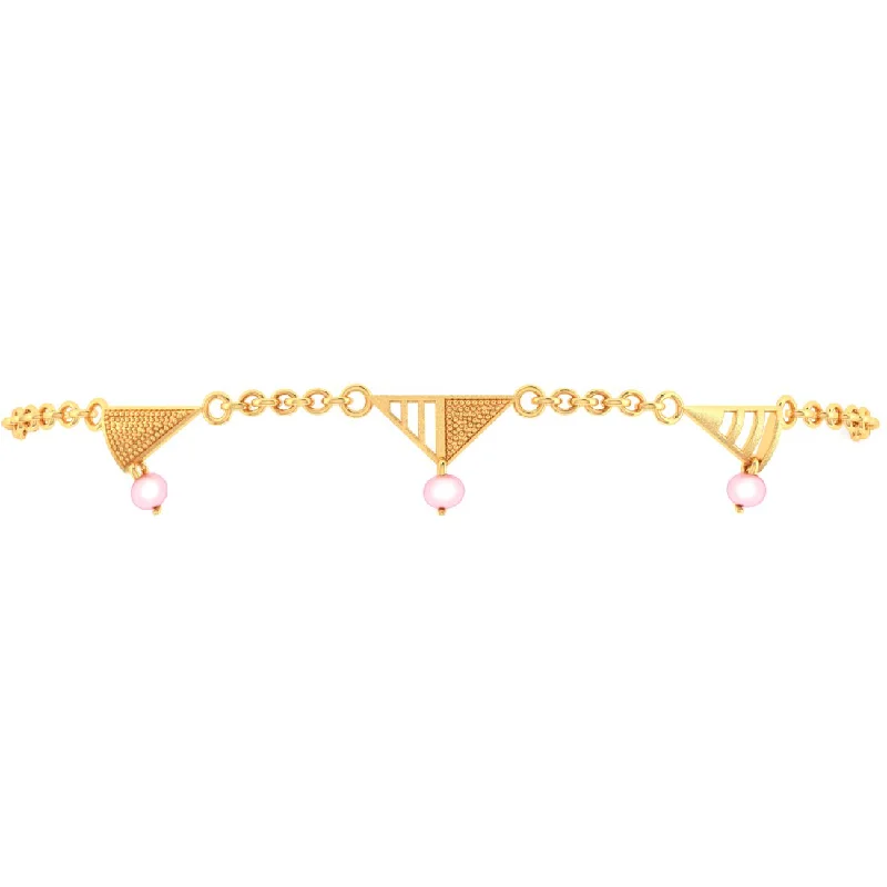 women's bracelets with twisted design -14k Exclusive Gold Bracelet With Triangular Designs And Beads