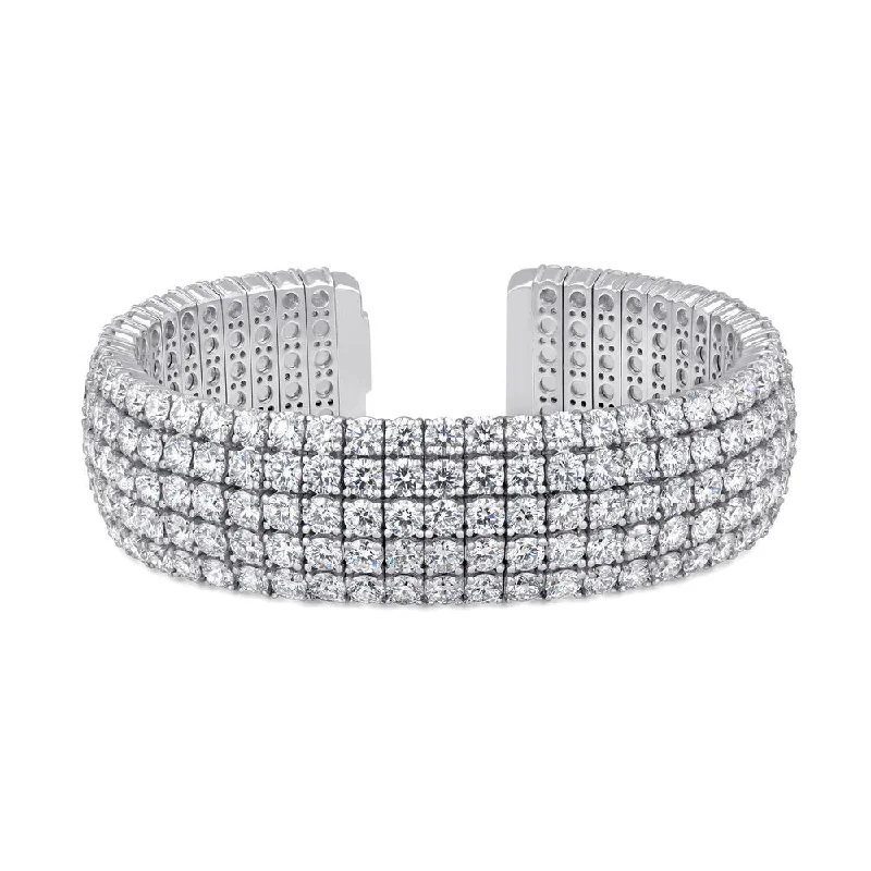 women's bracelets with butterfly charms -Uneek 5-Row Round Diamond Open Cuff Bracelet