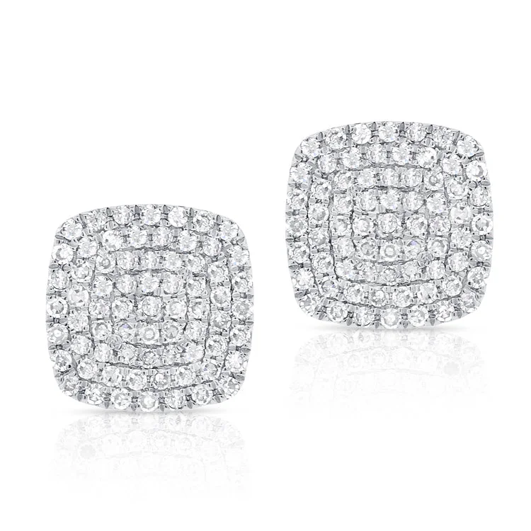 women's earrings with geometric shapes -14K White Gold Diamond Cushion Stud Earrings