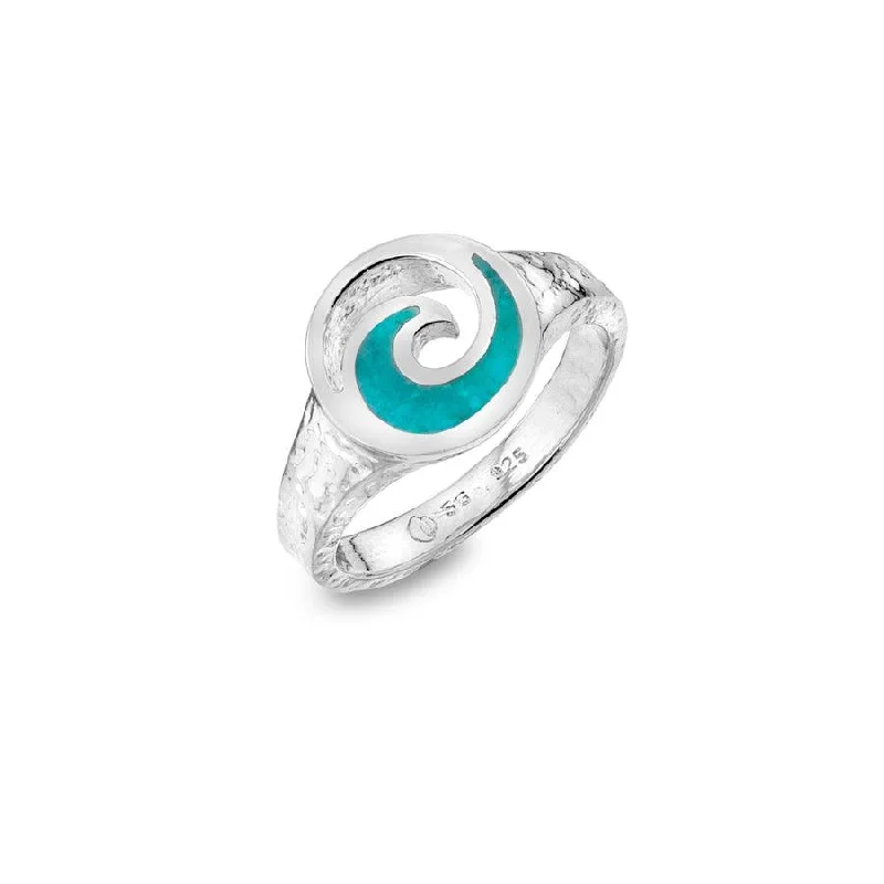 women's rings with modern style -Sea Gems Sterling Silver Turquoise Wave Ring