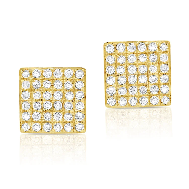 women's earrings with elongated look -14K Yellow Gold Diamond Square Stud Earrings