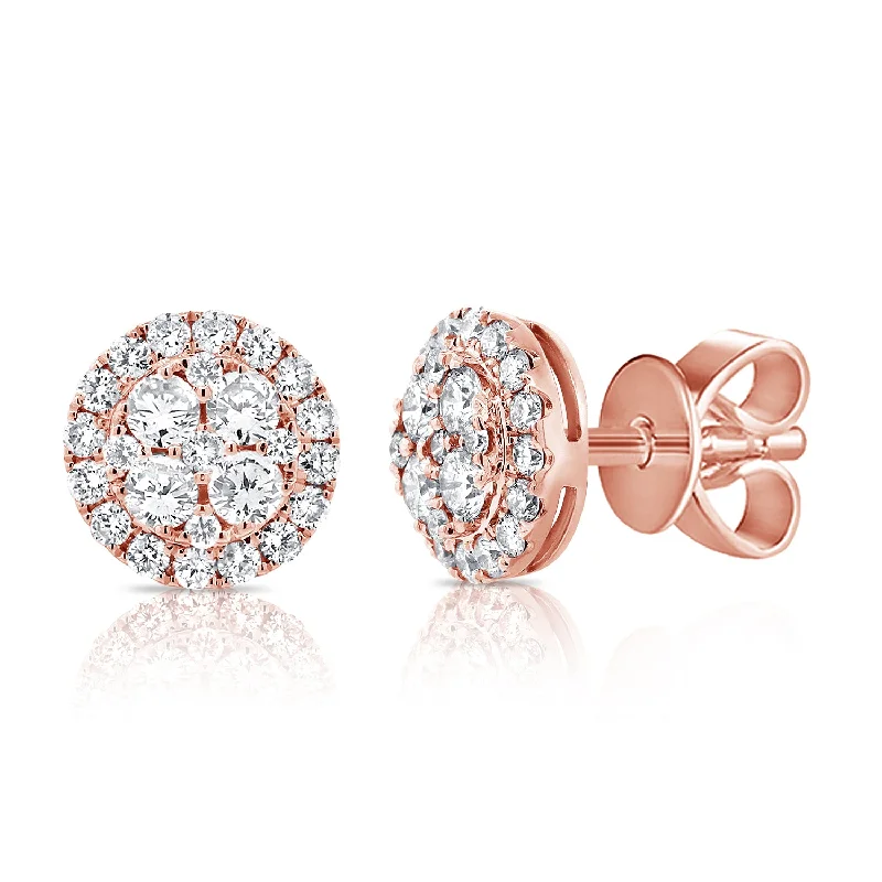 women's earrings with mixed metals -14K Rose Gold Diamond Cluster Disc Earrings