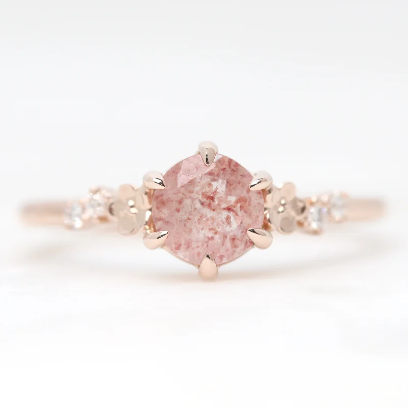 women's engagement rings with double halo -Meadow Ring with a Round Strawberry Quartz and White Accent Diamonds - Made to Order, Choose Your Gold Tone