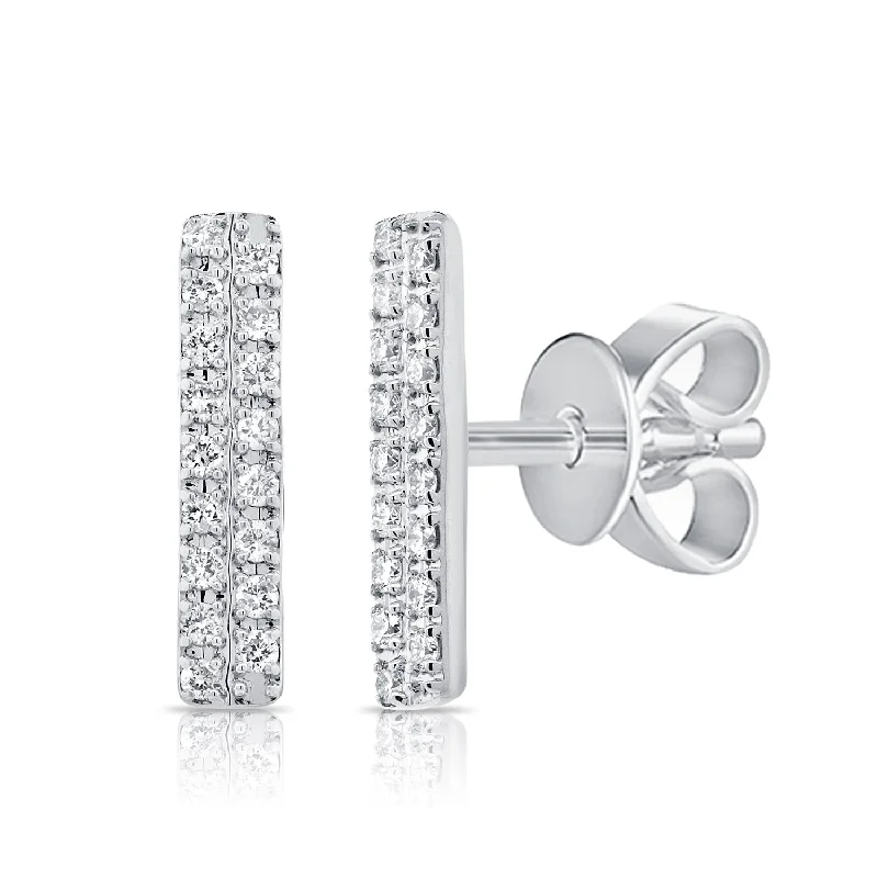 women's earrings with bold patterns -14K White Gold Diamond Double Row Stick Earrings