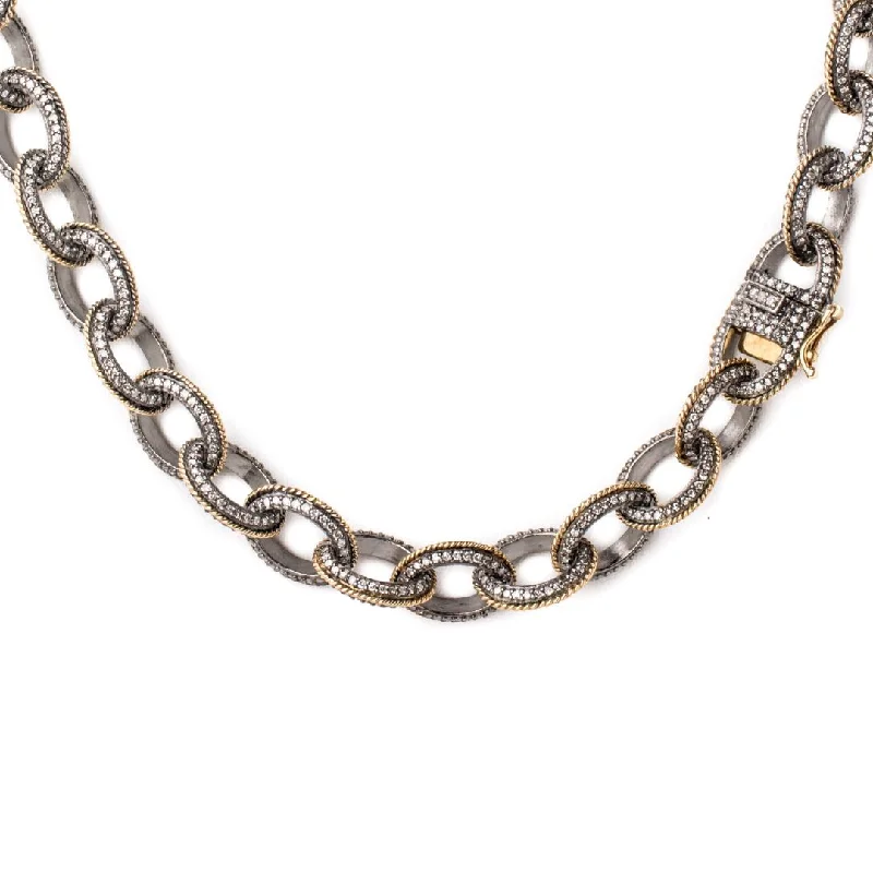 women's necklaces with pendant and charm -18” Black Diamond & Little Gold Link Chain