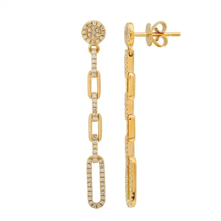 women's earrings with statement look -14k Yellow Gold Diamond Dangling Stud Earrings