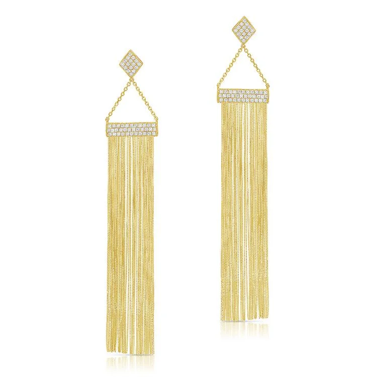 women's earrings with luxurious finish -14K Yellow Gold Pave Diamond Tassel Earrings