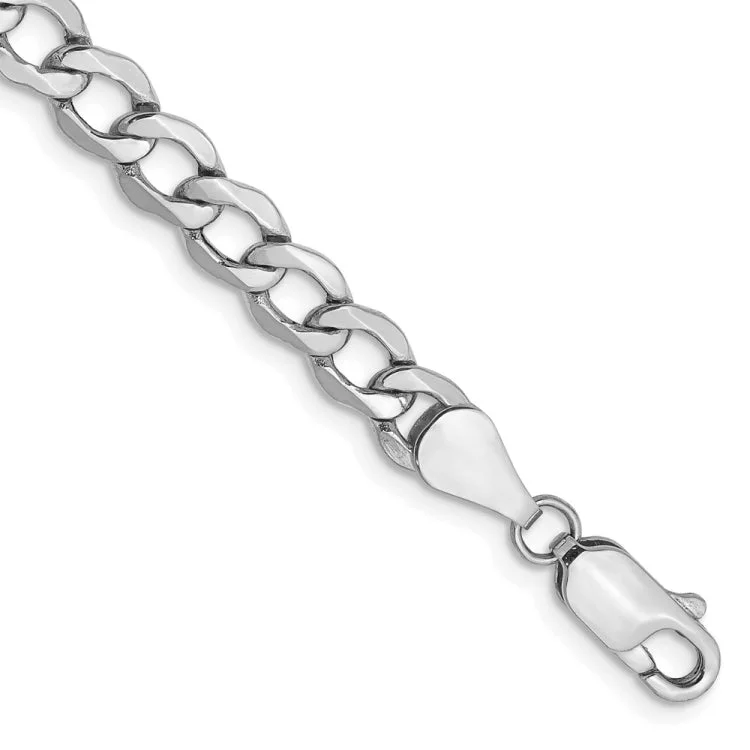 women's bracelets with delicate diamonds -14K White Gold 8 inch 5.25mm Semi-Solid Curb with Lobster Clasp Bracelet