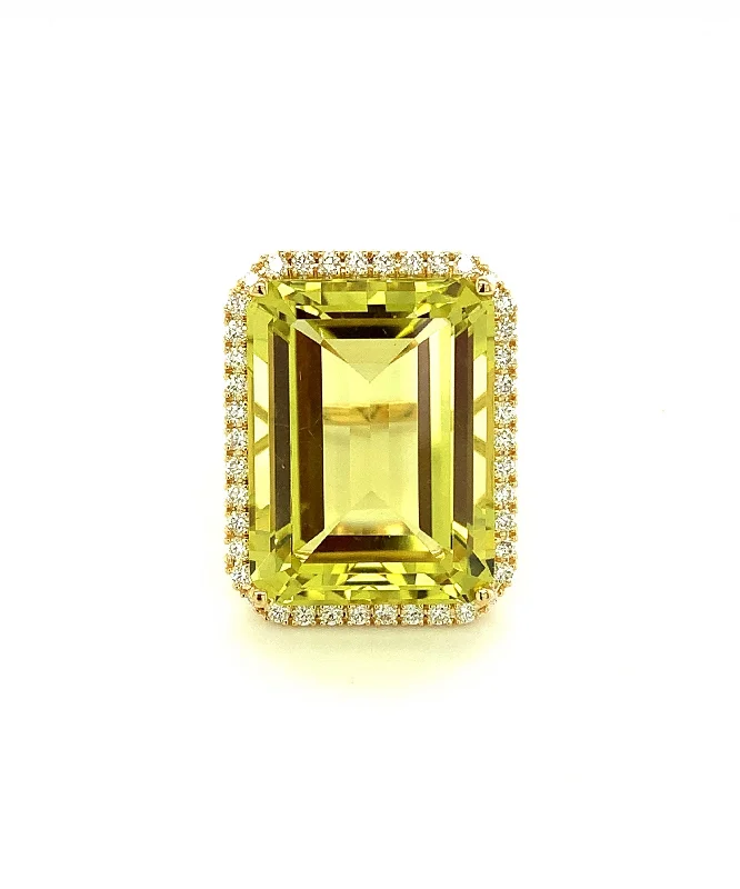 women's engagement rings with modern style -Lemon Quartz Emerald Cut Ring with Diamonds 61