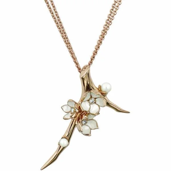 women's necklaces with heart and gemstone -Cherry Blossom Branch Pendant - Rose Gold Vermeil, Diamond & Pearl